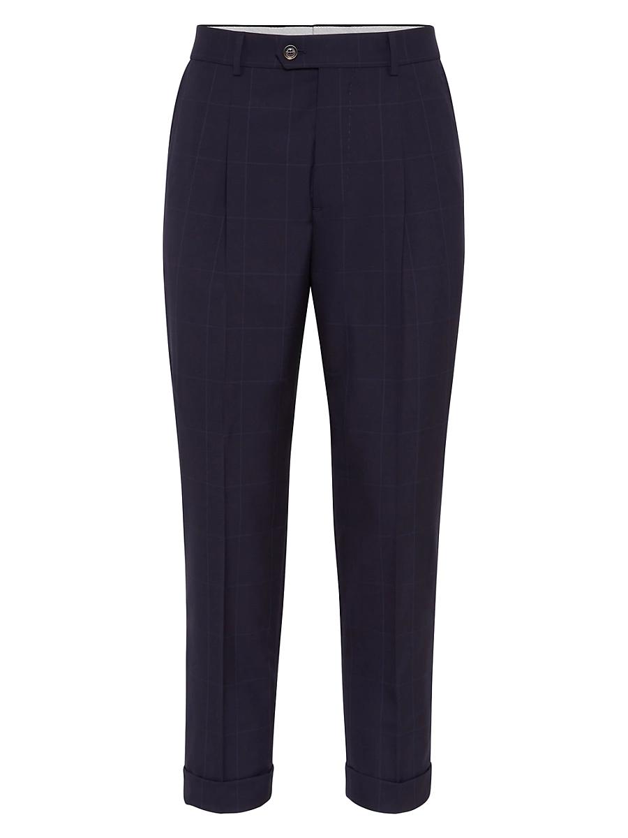 Mens Super 120s Virgin Wool Overcheck Leisure Fit Trousers with Pleat Product Image