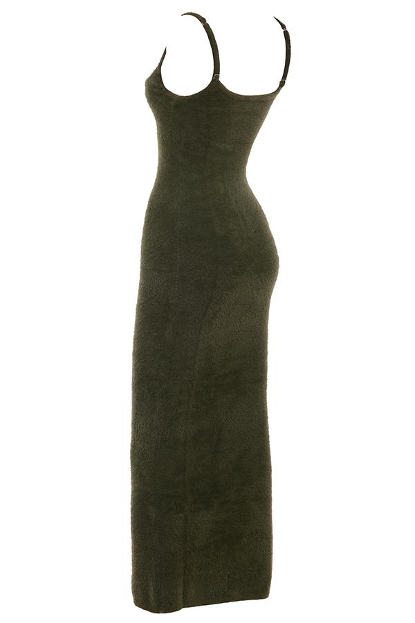 Fayette  khaki soft fluffy knit maxi dress - sale Product Image