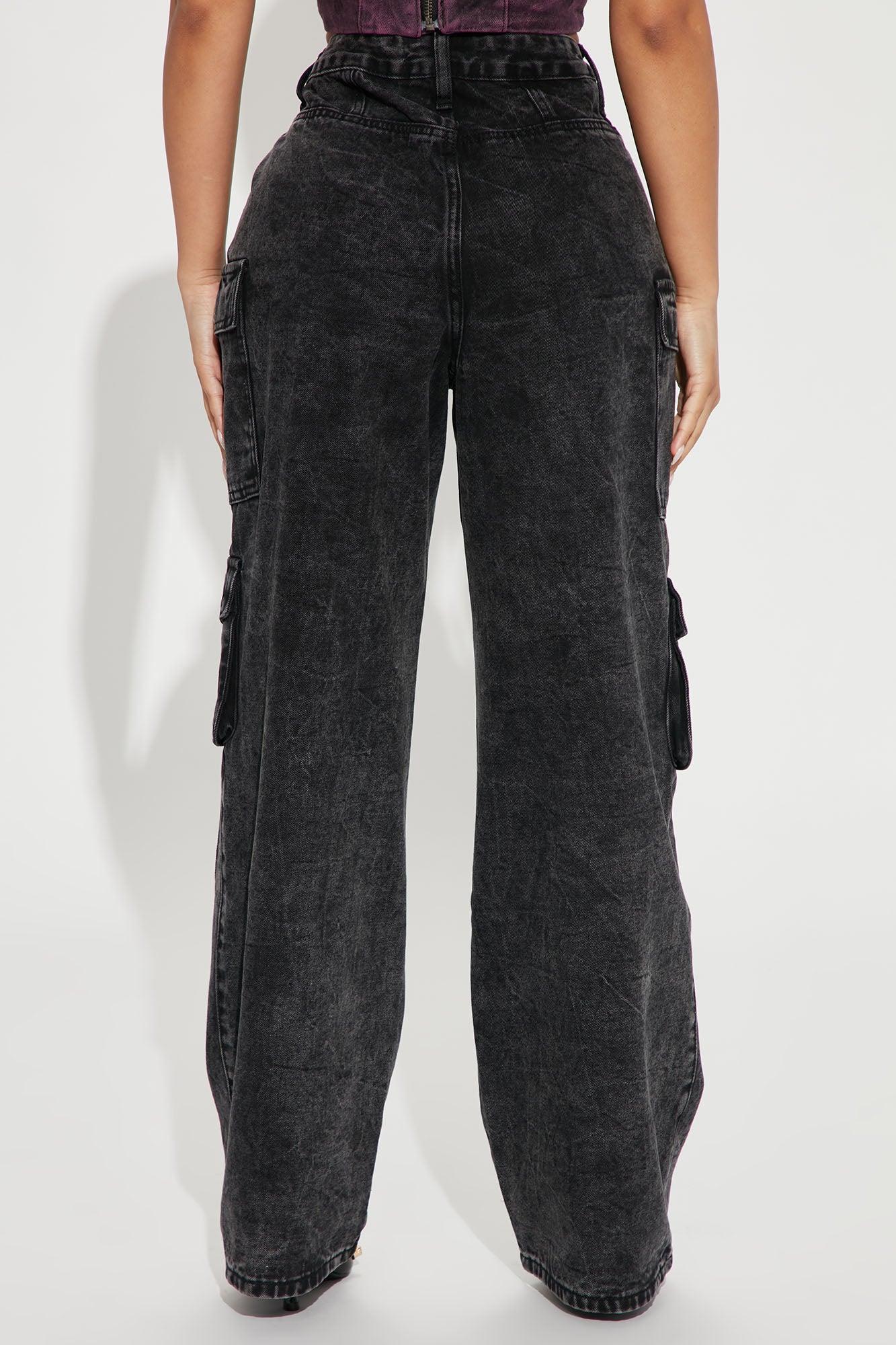 Petite Mad For You Cargo Jeans - Acid Wash Black Product Image