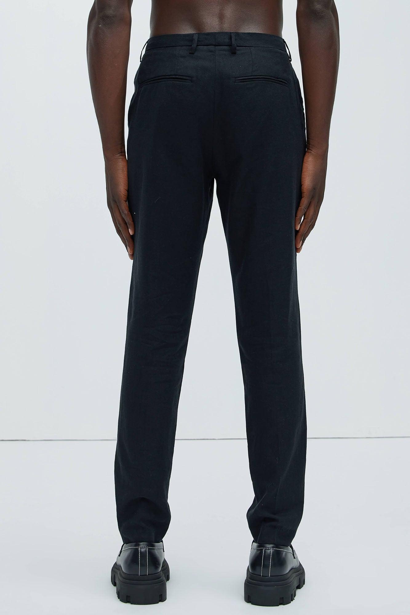 Bahamas Straight Linen Trousers - Black Product Image