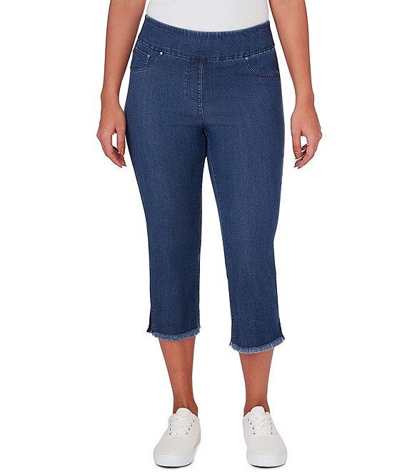 Ruby Rd. Petite Size Tencel Pull-On Fringe Side Slit Hem Capri Pants Product Image