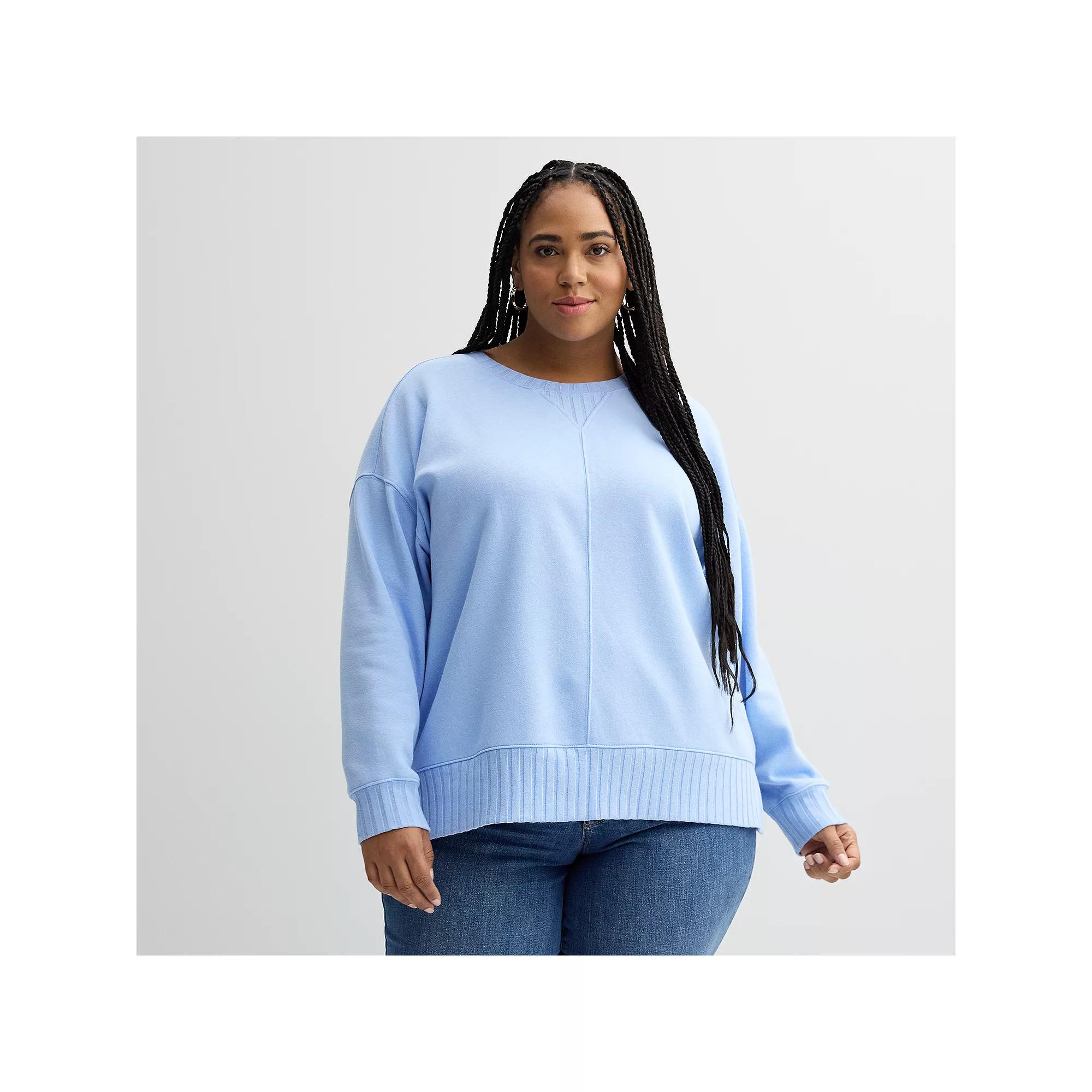 Plus Size Sonoma Goods For Life® Mixed Ribbed Crewneck Fleece Sweatshirt, Women's, Size: 5XL, Baylee Peri Product Image