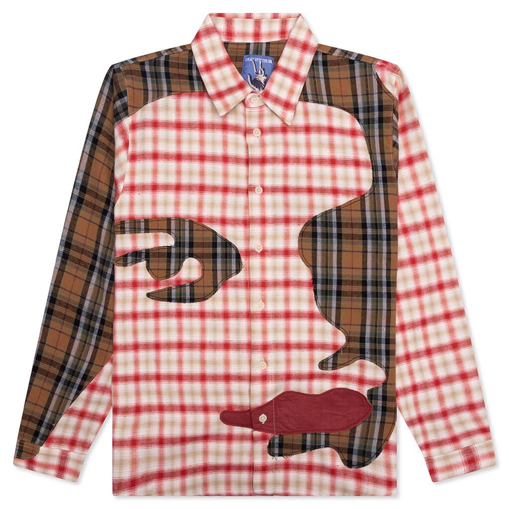 Patchwork Face Flannel Shirt - Red Male Product Image