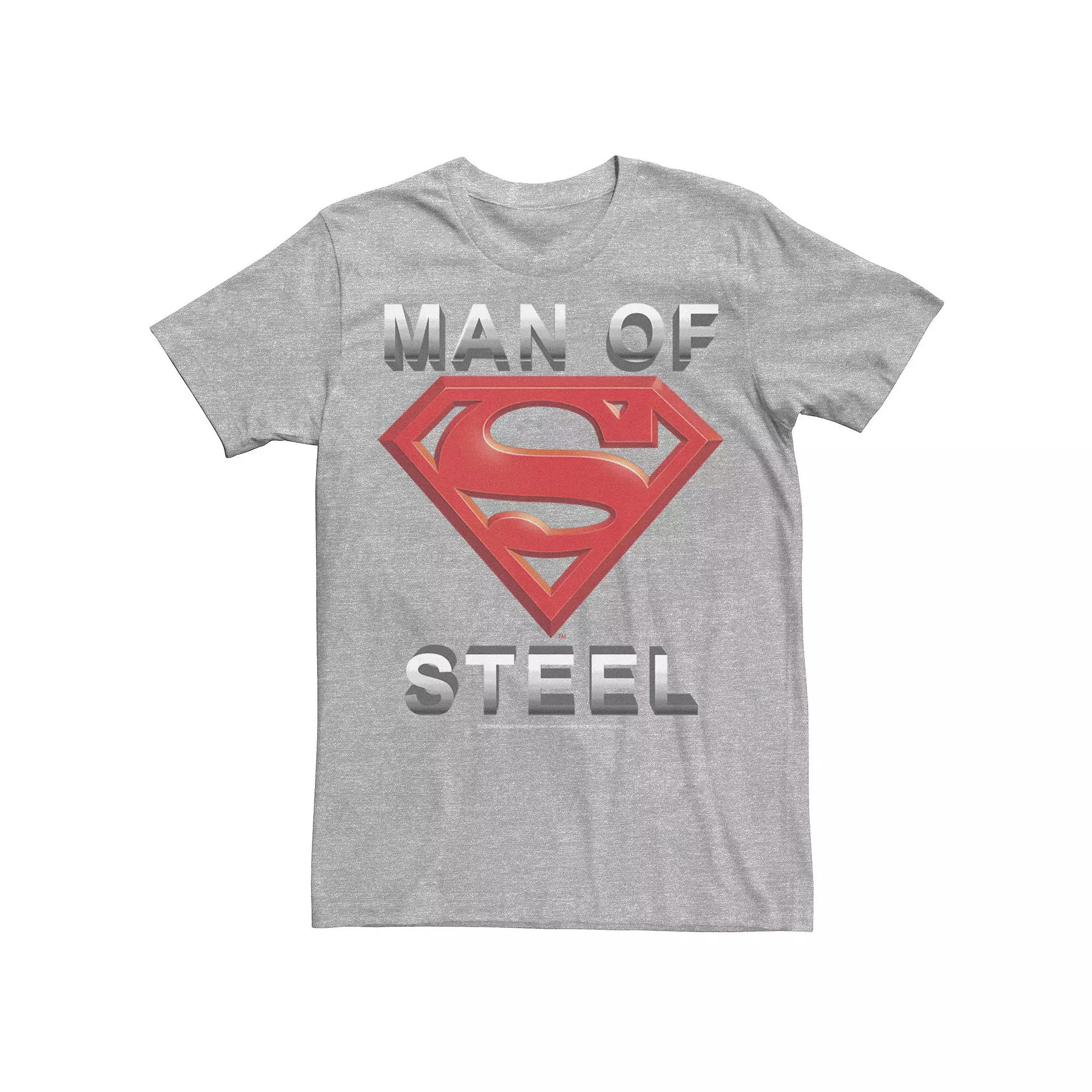 Men's DC Comics Superman Man Of Steel Text Logo Tee, Size: XL, Athletic Grey Product Image