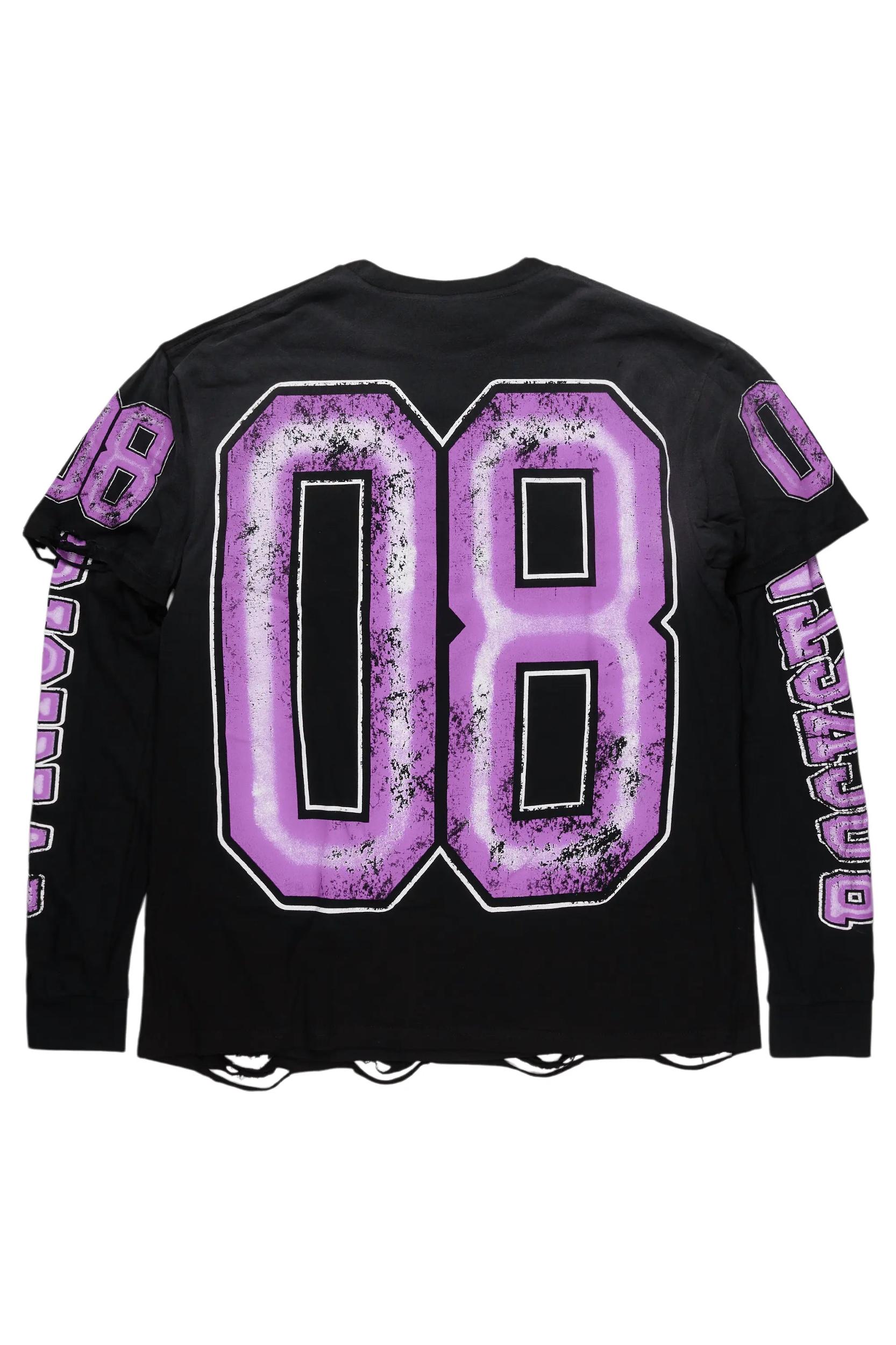 Fields Black/Purple Double Layer Long Sleeve Graphic T-Shirt Male Product Image