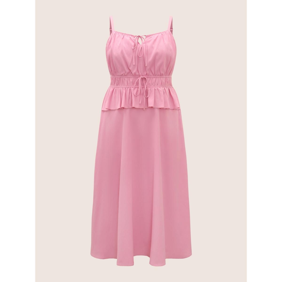 Plus Size Plain Textured Tie Knot Ruffles Cami Dress Blush Women Elegant Tie knot Non Sleeveless Curvy BloomChic 22-24/3X Product Image