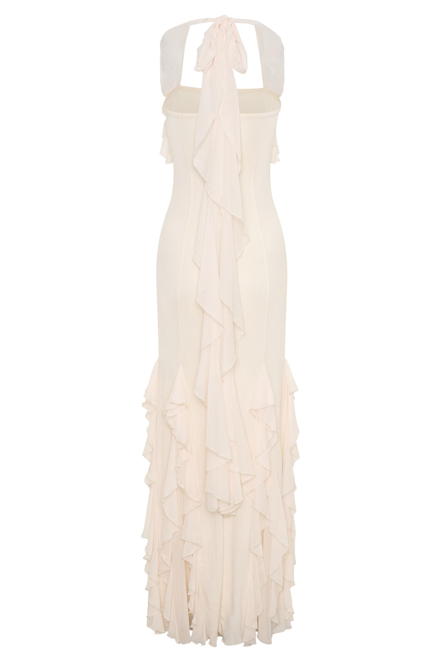 Etta Ruffle Slinky Maxi Dress - Ivory Product Image