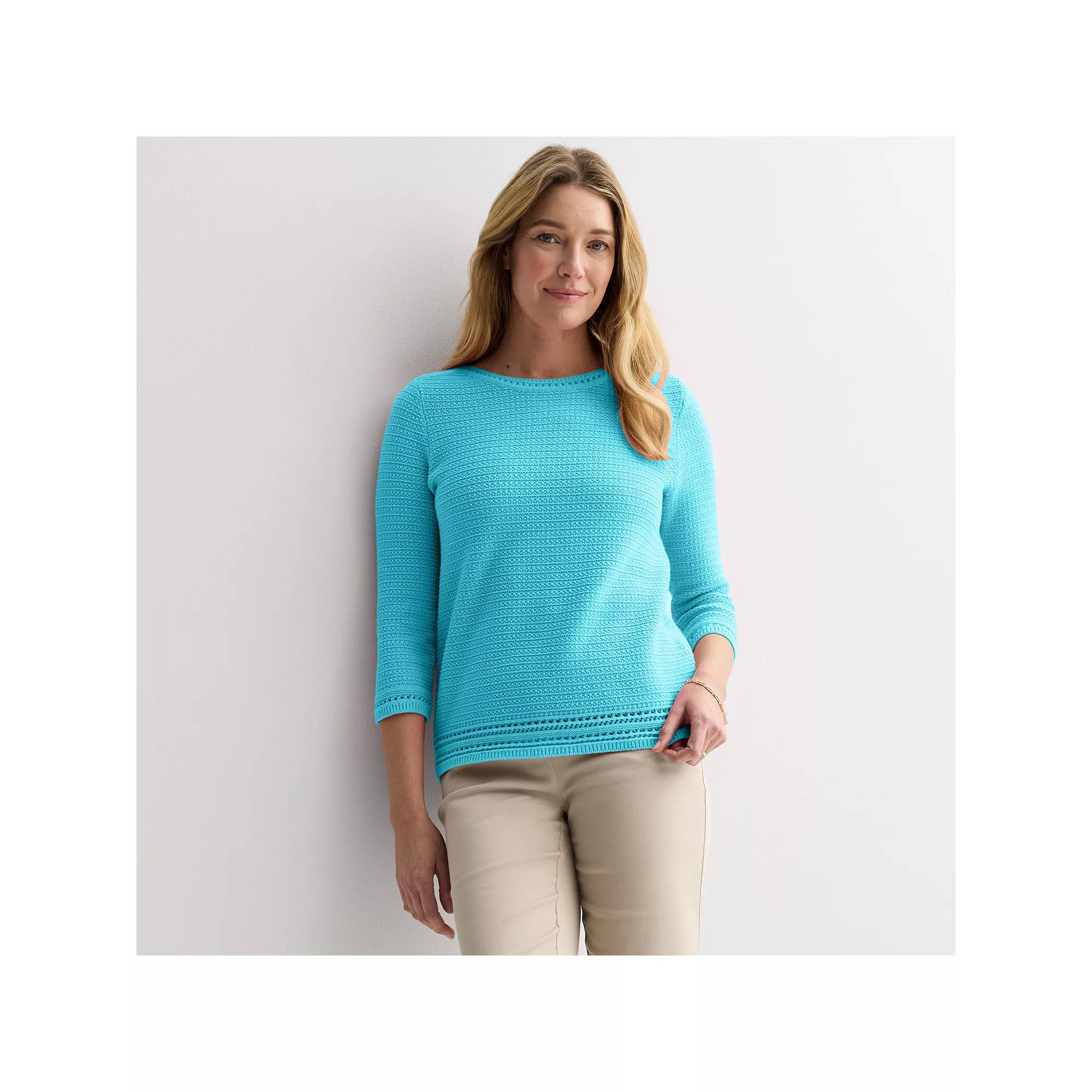 Petite Croft & Barrow® Boatneck Pointelle Trim Sweater, Women's,  Product Image