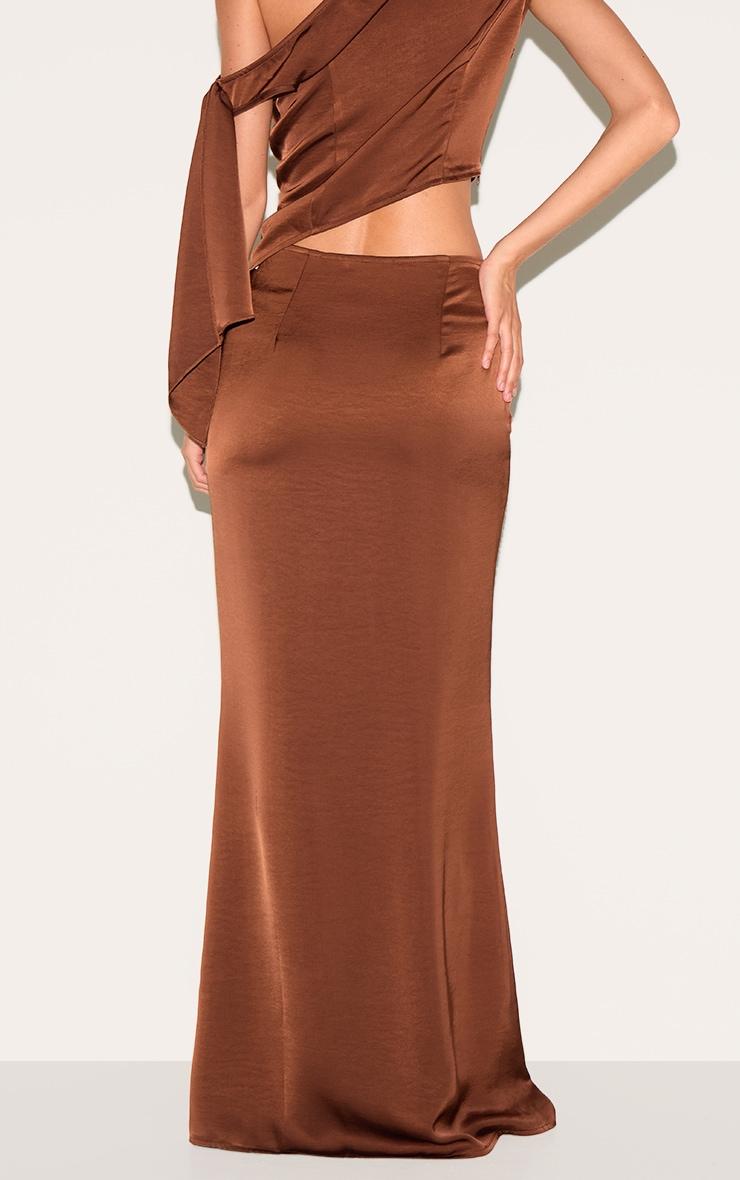 Chocolate Mid Rise Satin Maxi Skirt Product Image