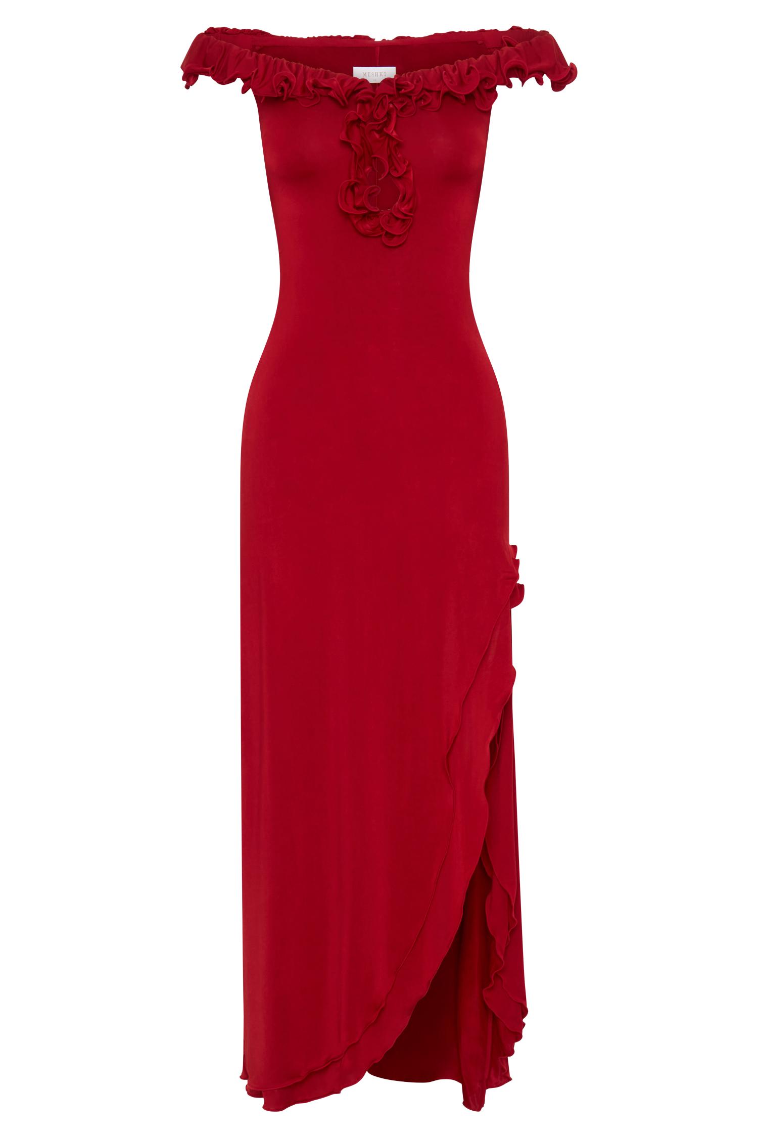 Allegra Off Shoulder Ruffle Midi Dress - Ruby Product Image