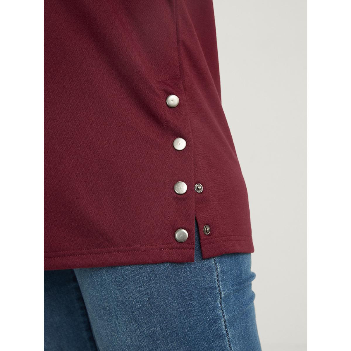 Plus Size Solid Button Side Drop Shoulder Hooded Sweatshirt Women Scarlet Casual Button Hooded Dailywear Sweatshirts BloomChic 18-20/2X Product Image