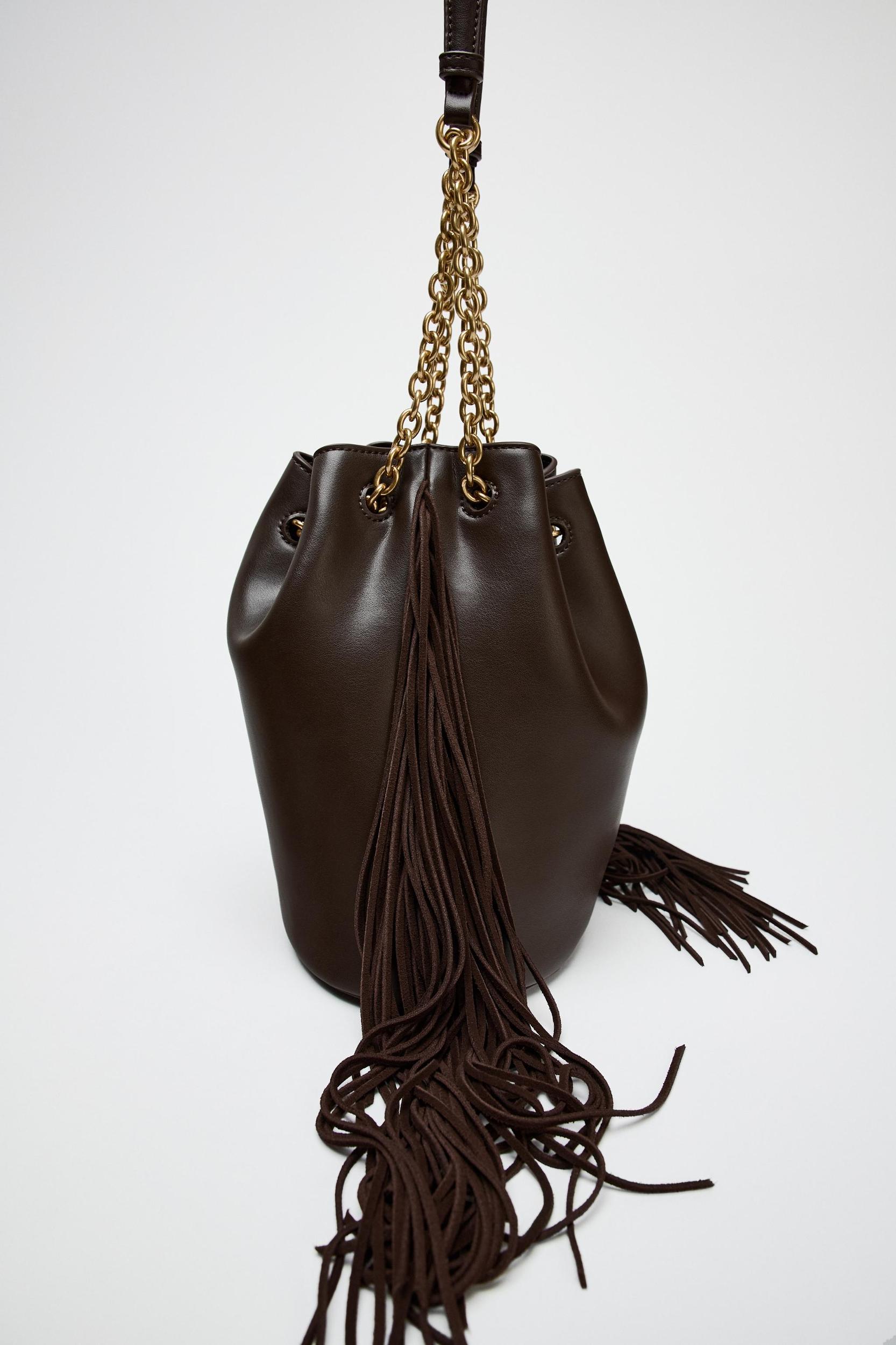 FRINGED CYLINDRICAL BUCKET BAG Product Image