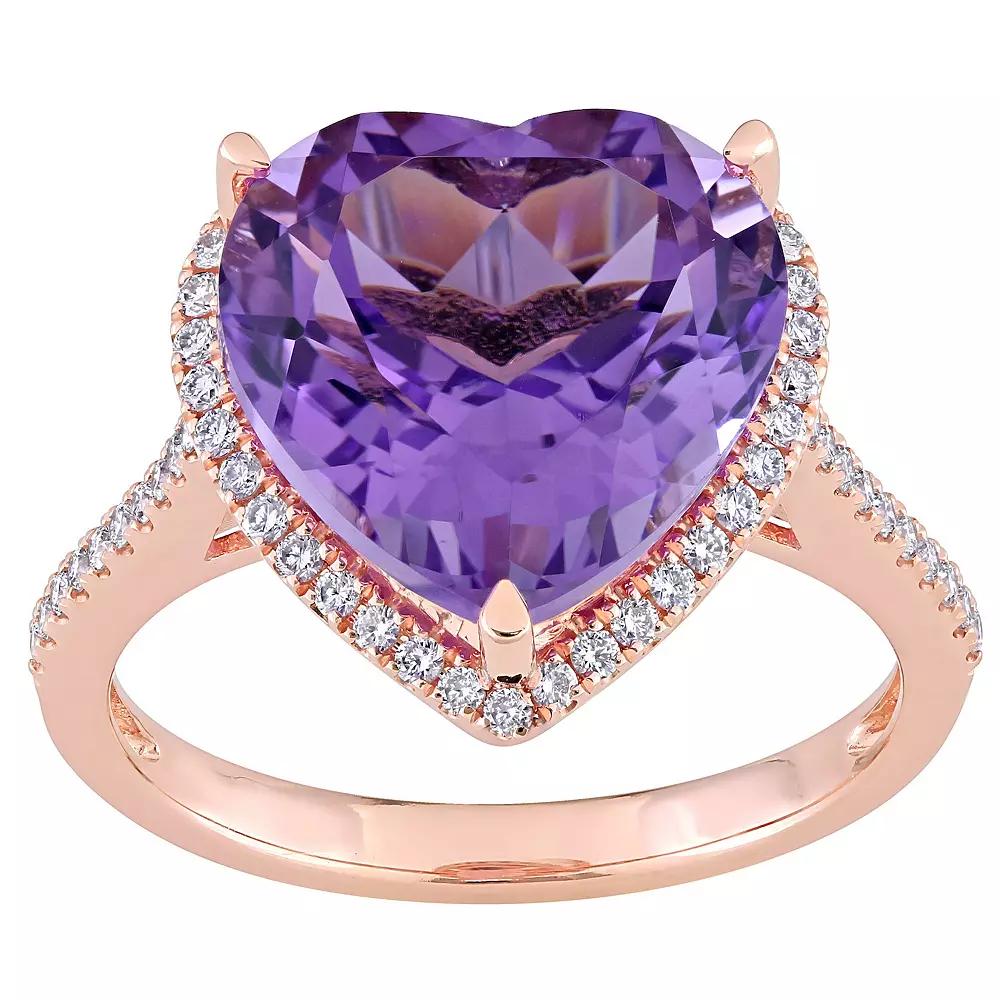 Stella Grace 14k Rose Gold Heart Shape Amethyst & 1/3 Carat T.W. Diamond Halo Ring, Women's,  Product Image