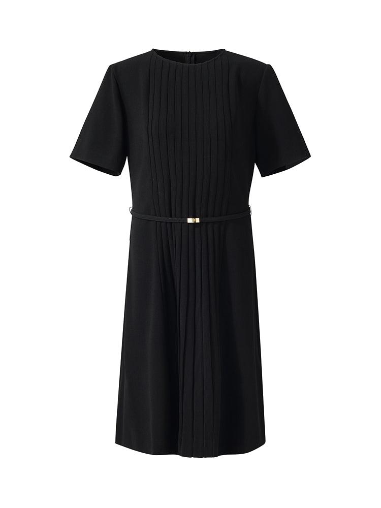 Triacetate Pleat Front Women Midi Dress With Belt And Scrunchie Product Image