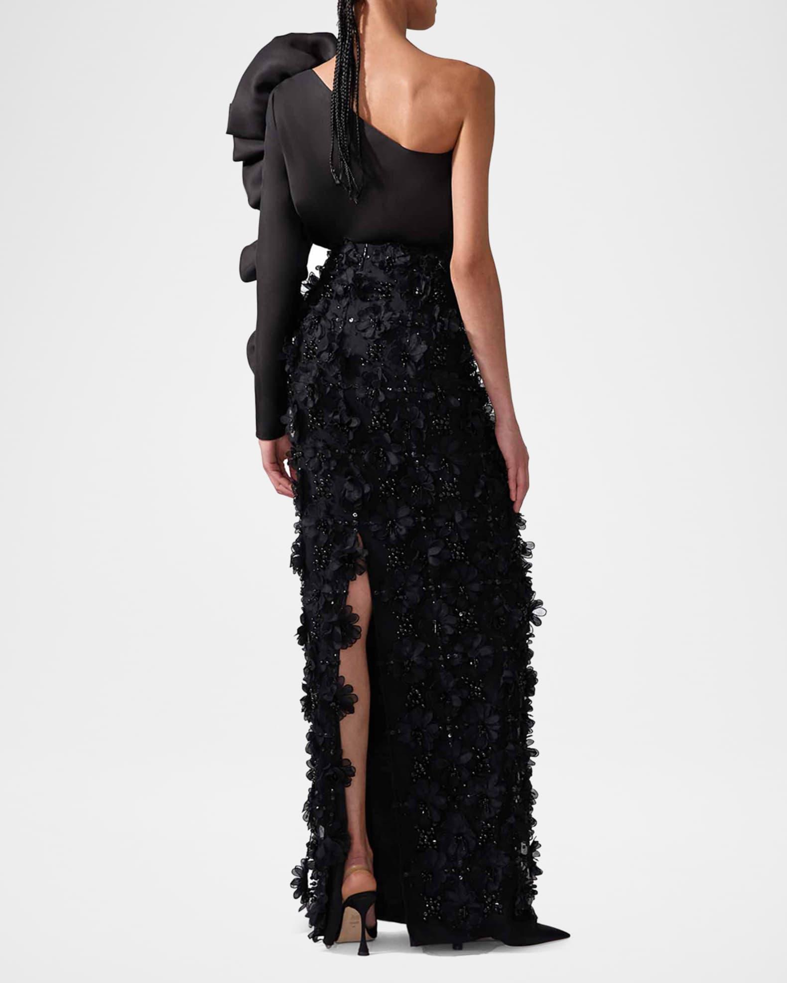 One-Shoulder Flower Sleeve Silk Top Product Image