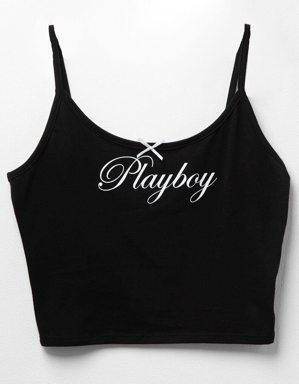PLAYBOY Satin Bow Womens Tank Top - BLACK Product Image