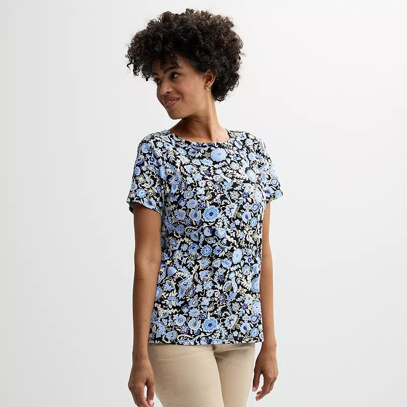 Women's Croft & Barrow® Essential Crewneck Tee, Size: Small, Black Blue Floral Vine Product Image