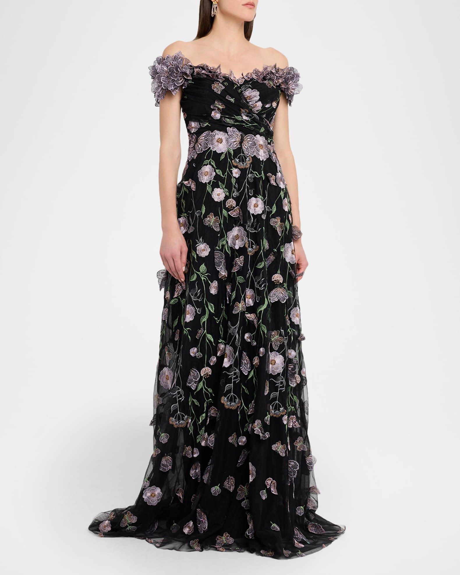 Embroidered Off-Shoulder Tulle Gown Product Image