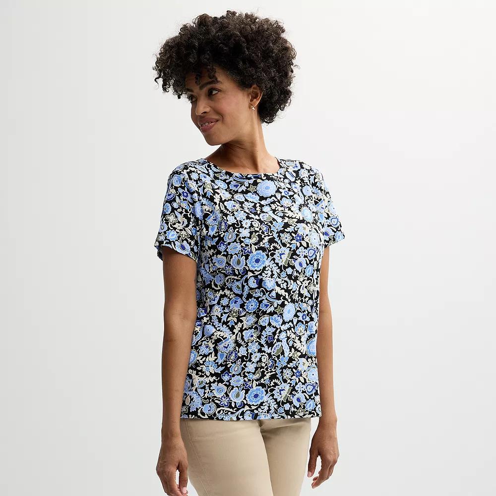 Women's Croft & Barrow® Essential Crewneck Tee, Size: Small, Black Blue Floral Vine Product Image