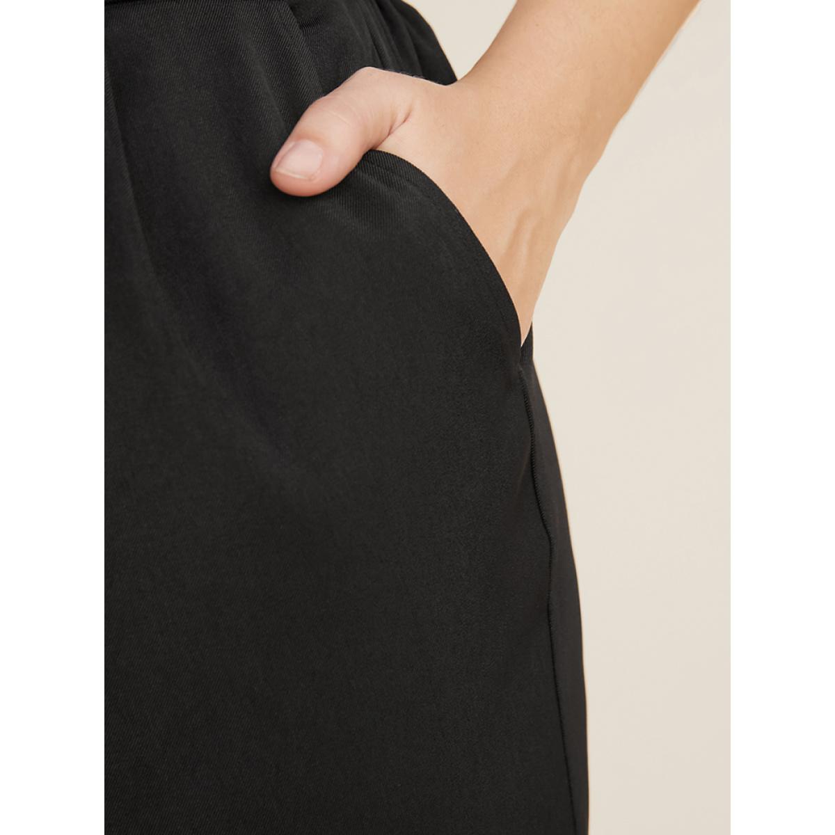 Plus Size Solid Mid Rise Pocket Belted Pants Women Black Office Mid Rise Office Pants BloomChic 10/M Product Image