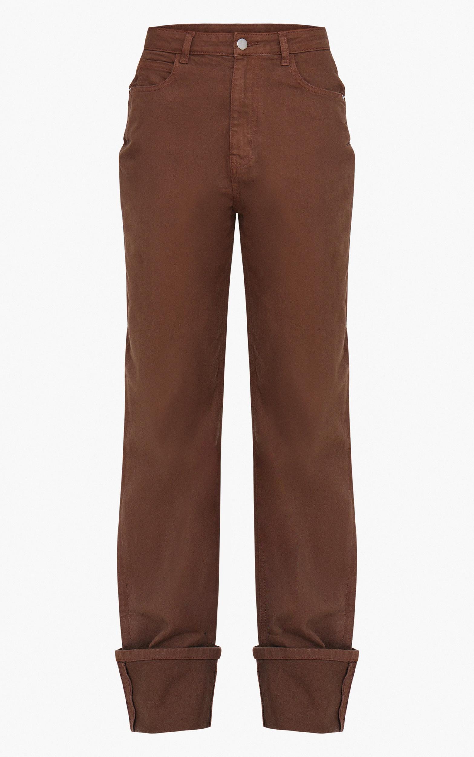 Tall Brown Wash Mid Rise Distressed Turn Up Hem Jeans Product Image
