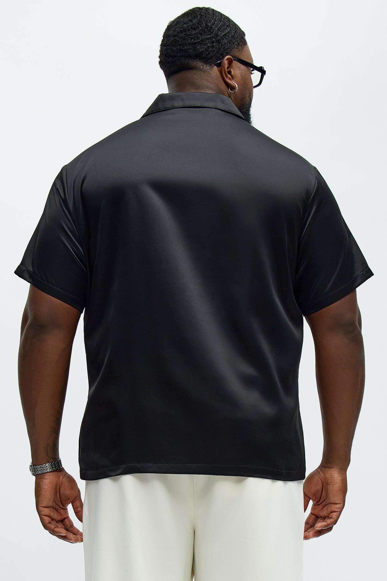 Cropped Contrast Binding Button Up Shirt - Black Product Image