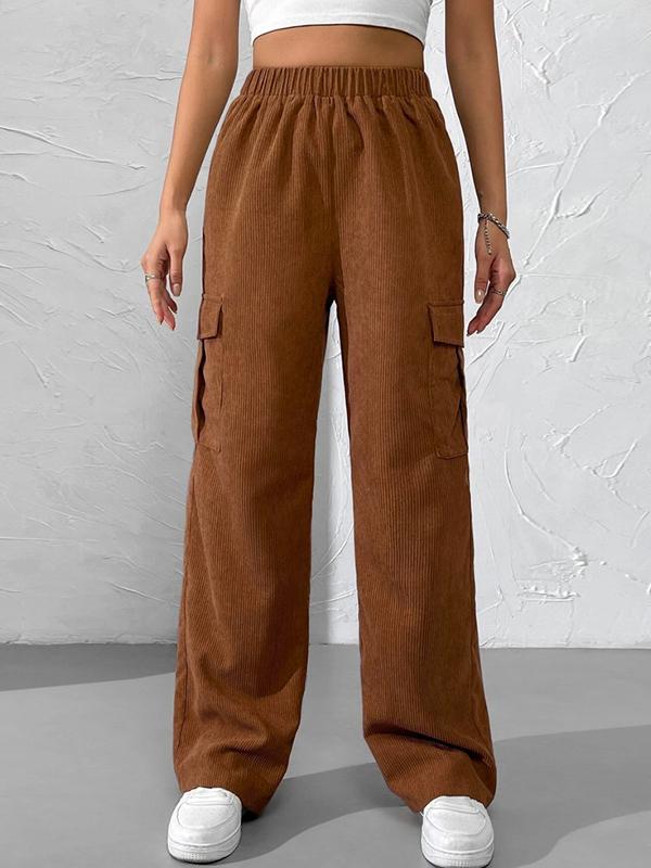 Corduroy Elastic Waist Cargo Wide Leg Pants Product Image