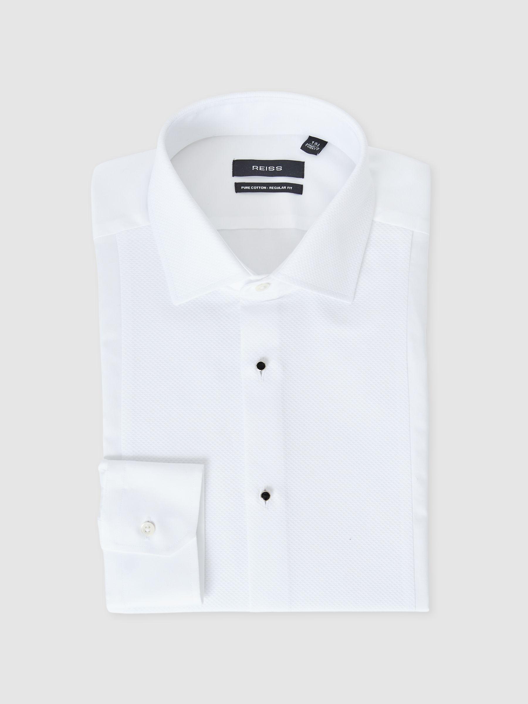 Regular Fit Cotton Double Cuff Dinner Shirt in White Product Image