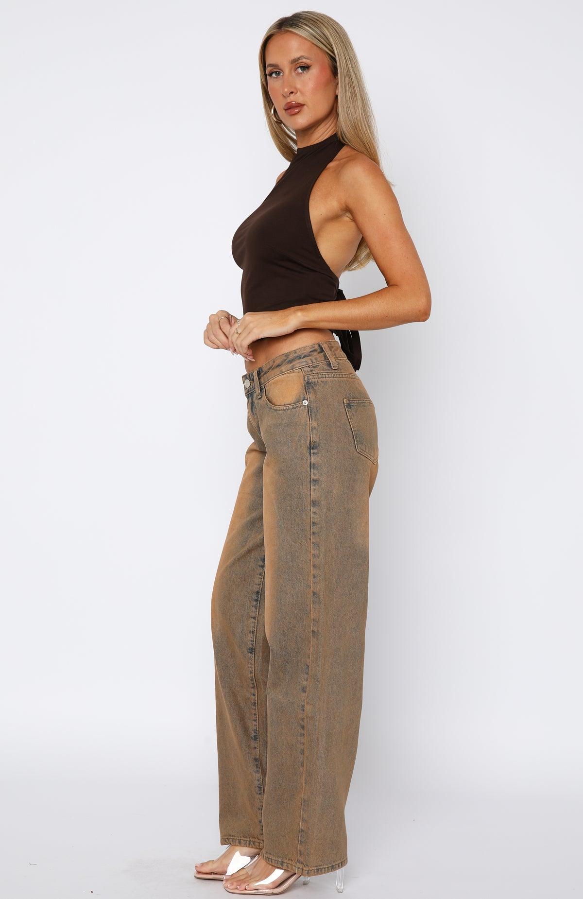 Bring The Style Low Rise Wide Leg Jeans Clay Product Image