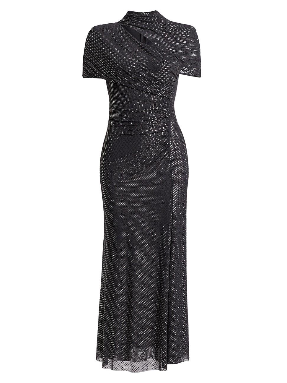 Womens Crystal-Embellished Gathered Mesh Midi-Dress Product Image