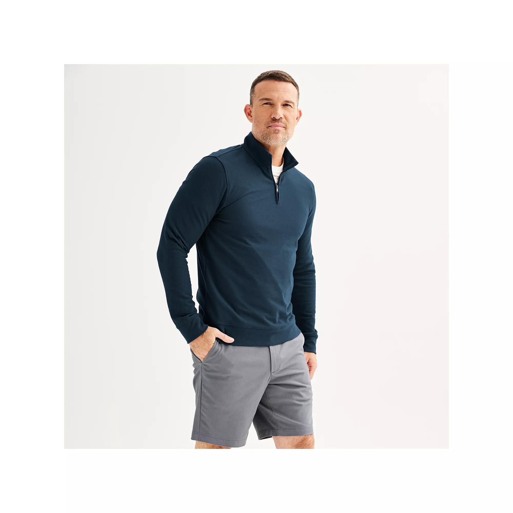 Mens Sonoma Goods For Life Long Sleeve Essential Pique 1/4-Zip Pullover Black Black Product Image