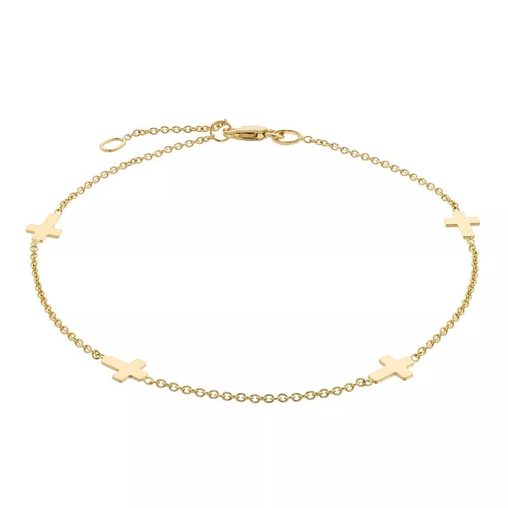 14k Gold Cross Anklet, Women's, Size: 10" Product Image