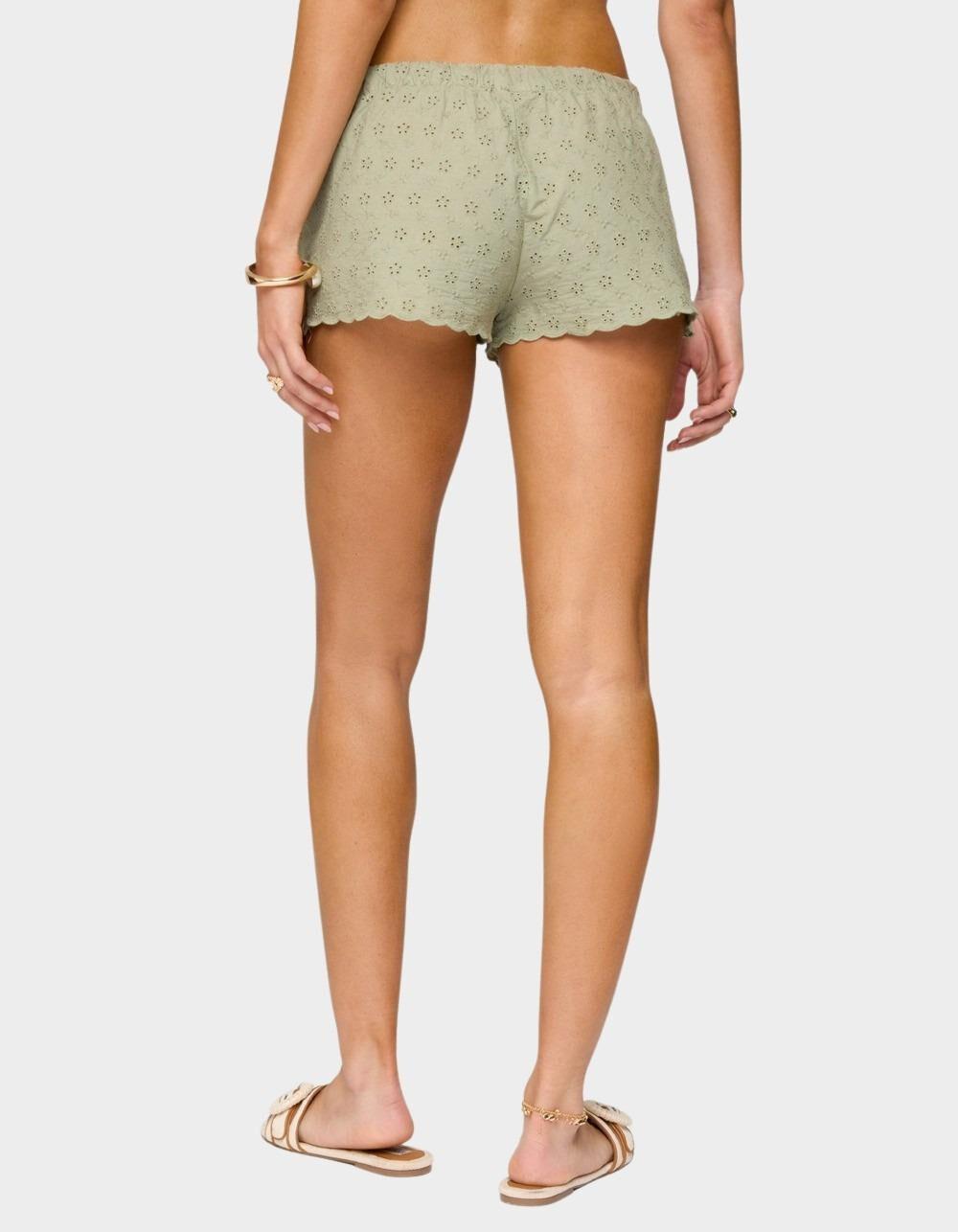 EDIKTED Talula Eyelet Shorts - DK GREEN Product Image