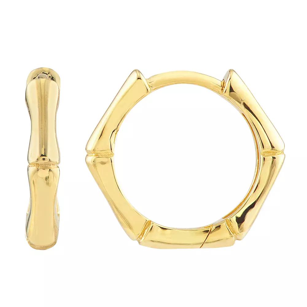 14k Gold 12.5 mm Bamboo Huggie Hoop Earrings, Women's Product Image
