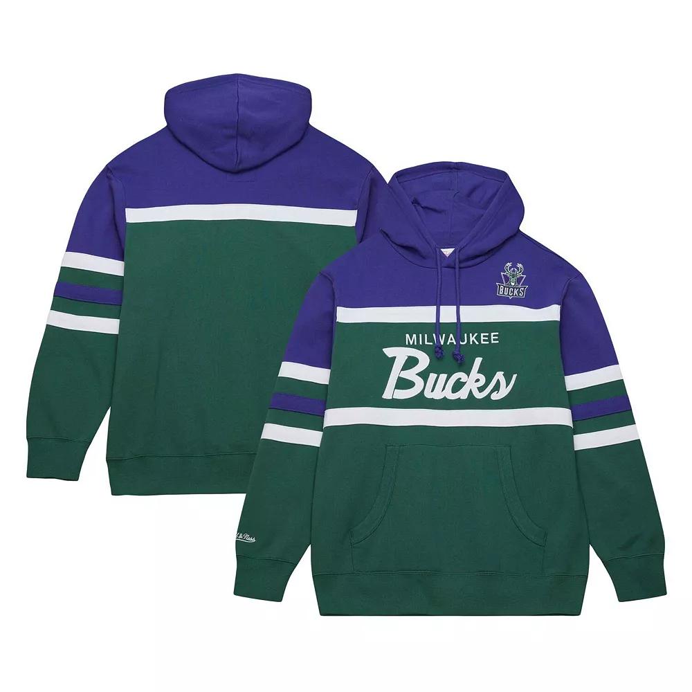 Men's Mitchell & Ness Green/Purple Milwaukee Bucks Head Coach Pullover Hoodie, Size: 2XL Product Image