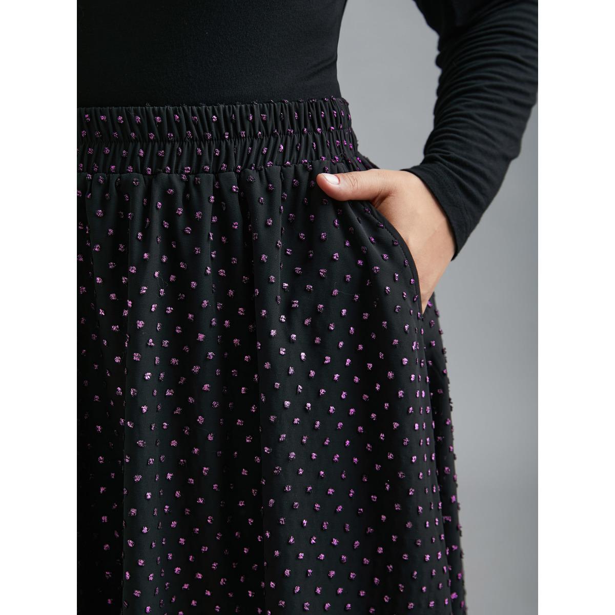 Plus Size Glitter Polka Dot Pleated Skirt Women Black Elegant Gathered No stretch Side seam pocket Everyday Skirts BloomChic 10/M Product Image