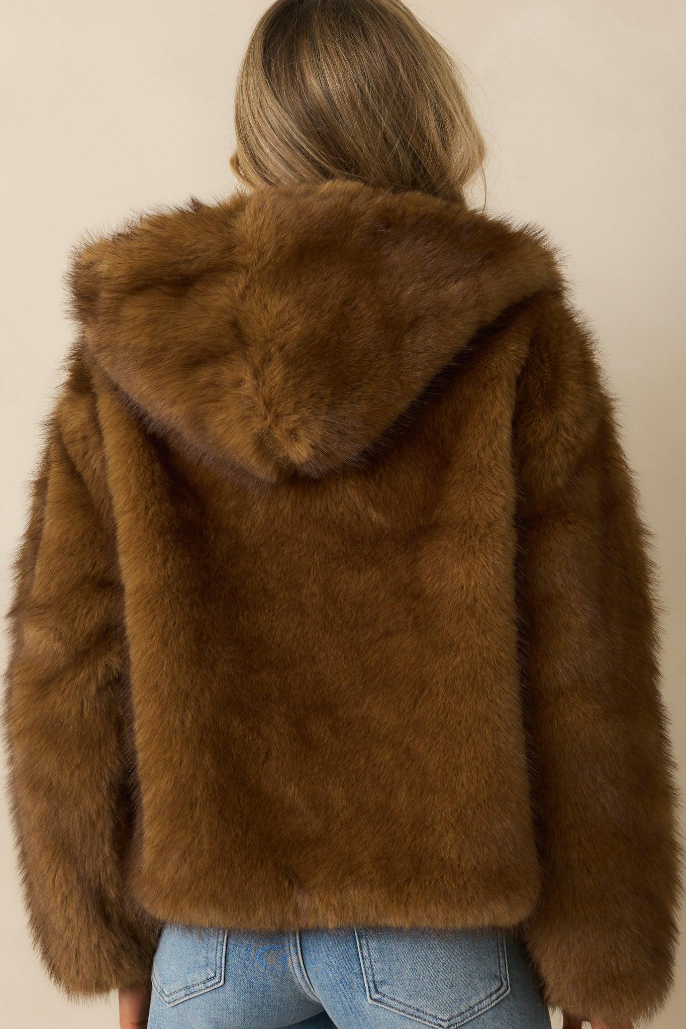 Everything Considered Brown Faux Fur Hooded Jacket Product Image