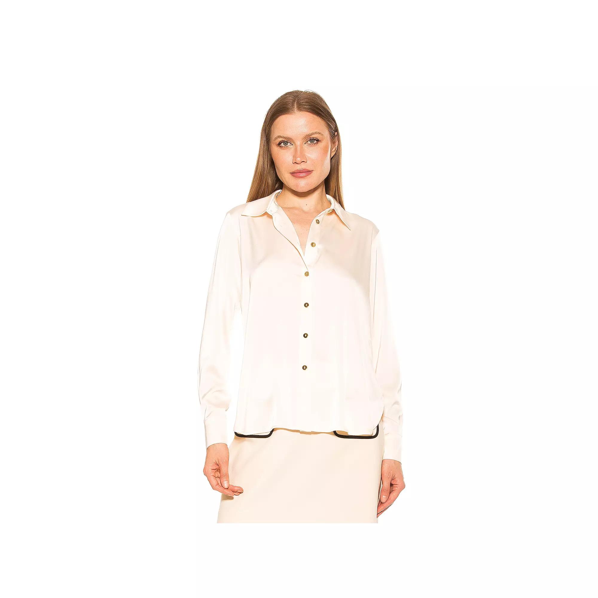 Women's ALEXIA ADMOR Rylin Silky Blouse, Size: 4, Green Dot Product Image