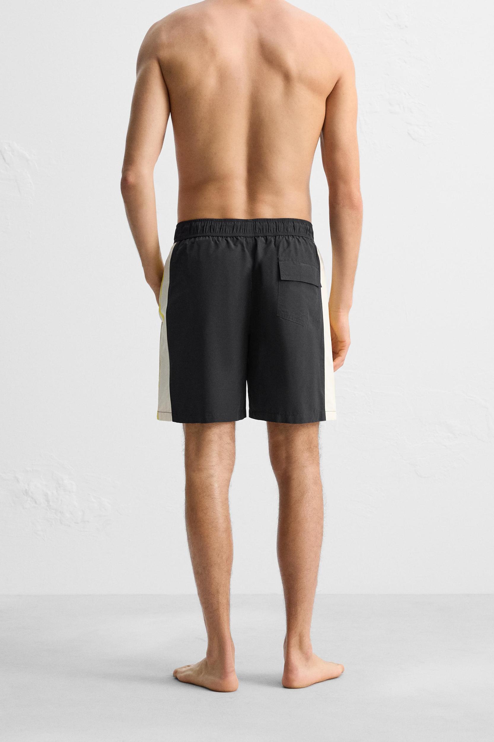 STRIPED LONG SWIM TRUNKS Product Image