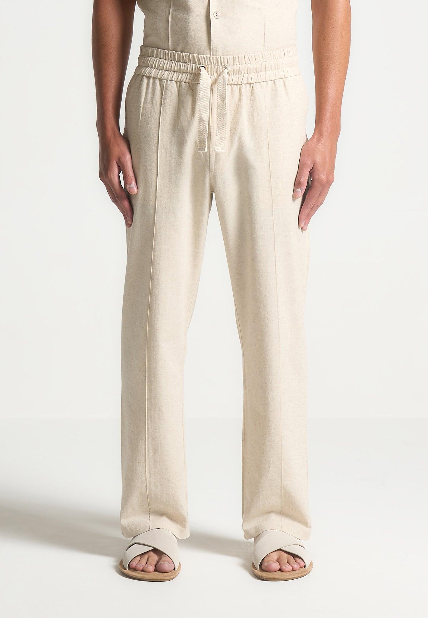 Linen Pintuck Trousers - Natural Male Product Image