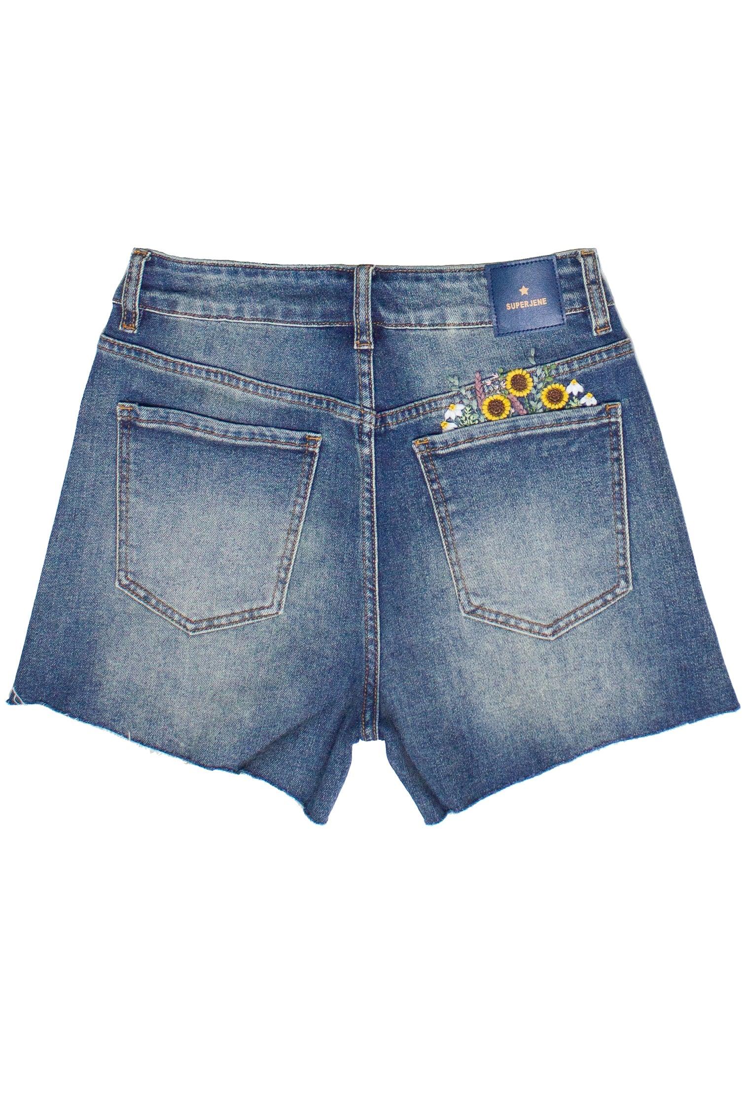 Embroidered Flowers Cut Off Denim Shorts Product Image