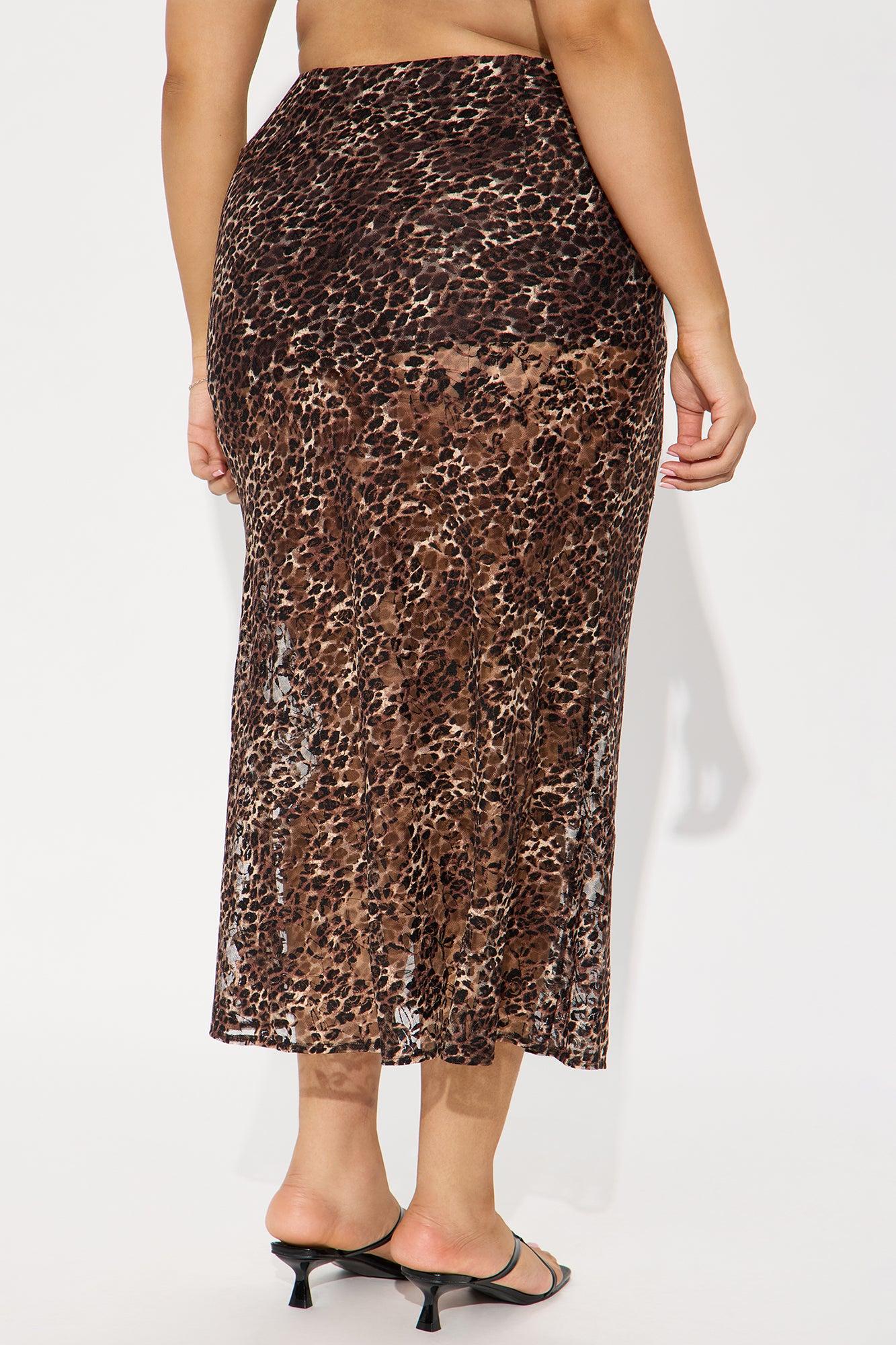 On The Prowl Leopard Print Lace Midi Skirt - Brown/combo Female Product Image