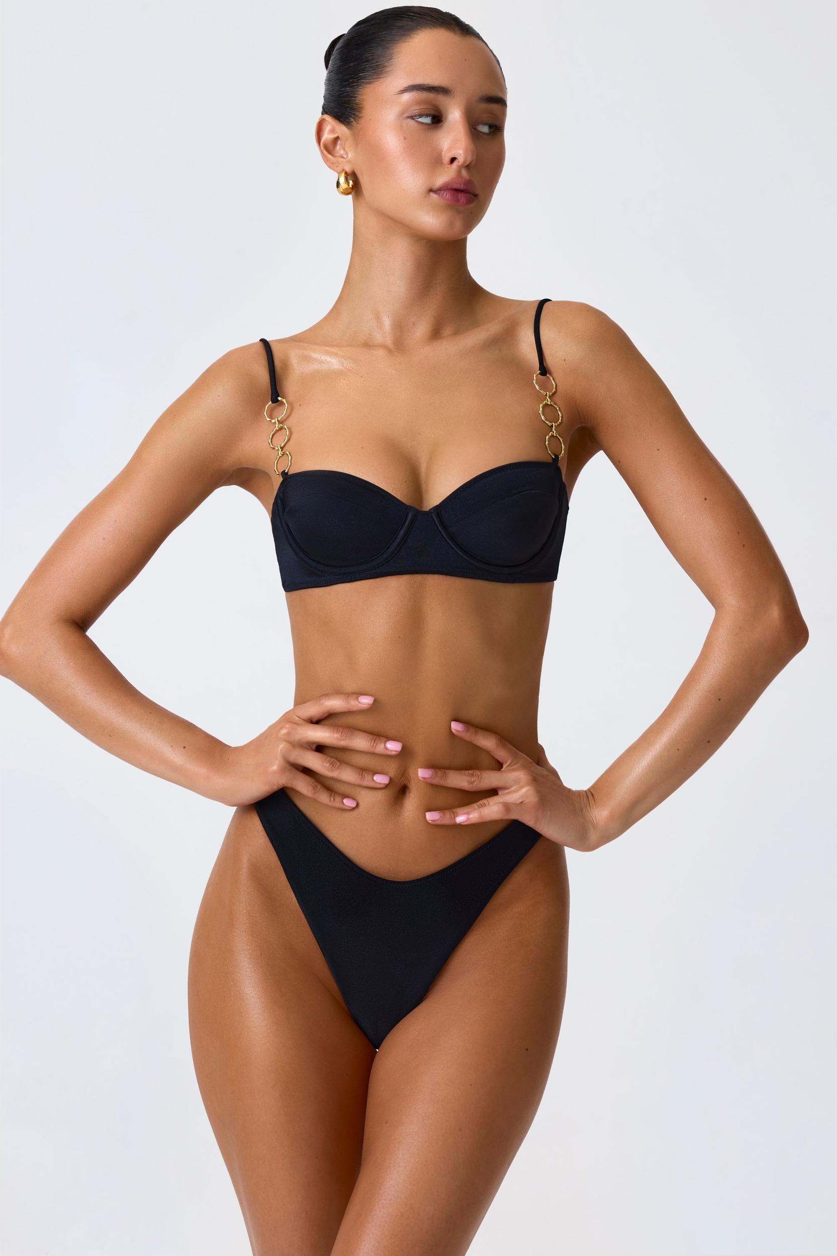 Embellished Underwired Balconette Bikini Top in Black Female Product Image