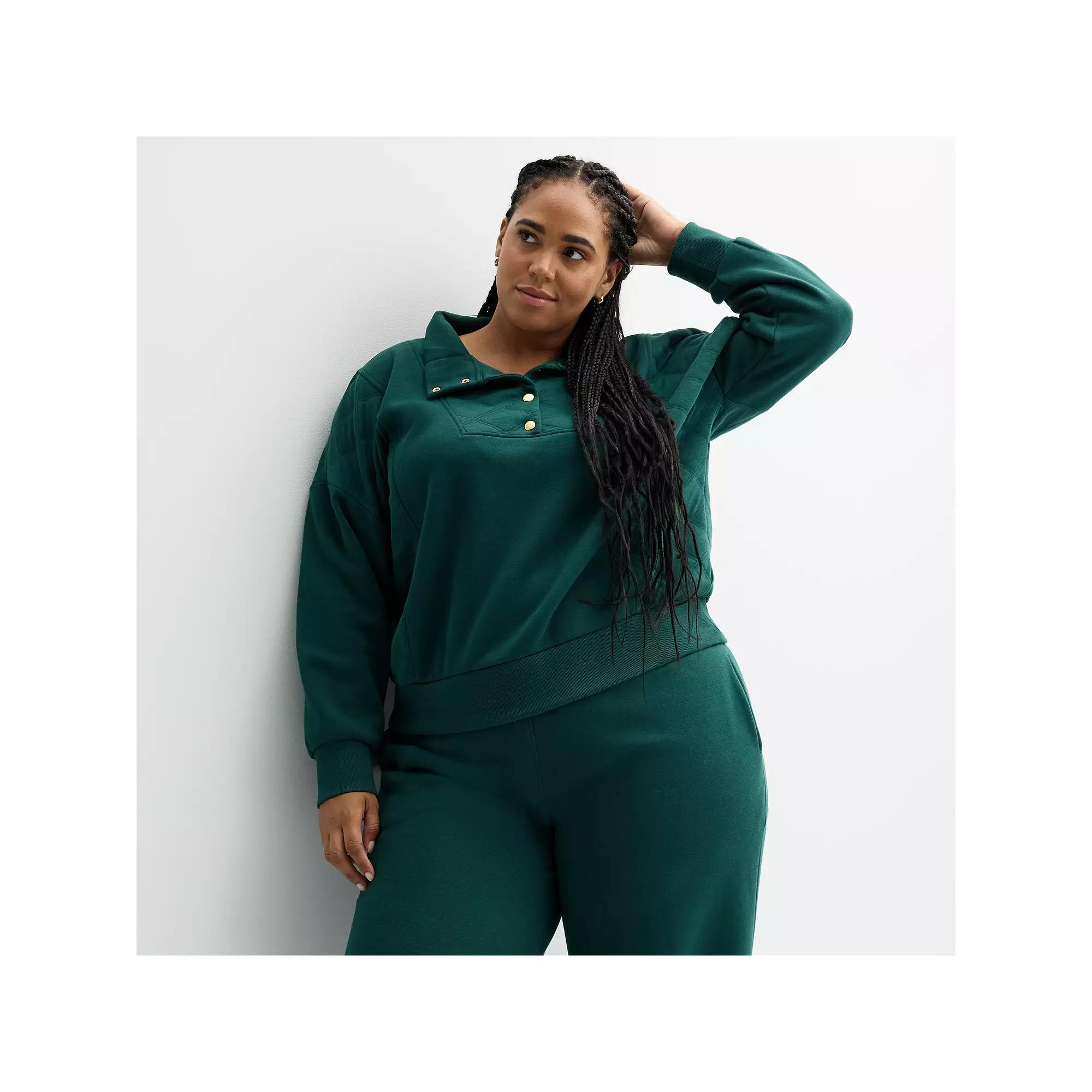 Plus Size Sonoma Goods For Life® Quilted Fleece Sweatshirt, Women's, Size: 2XL, Olympic Green Product Image