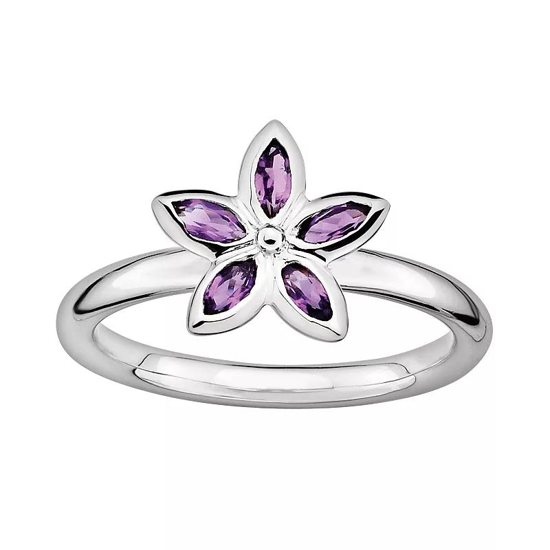 Stacks & Stones Sterling Silver Amethyst Flower Stack Ring, Women's, Size: 5, Purple Product Image