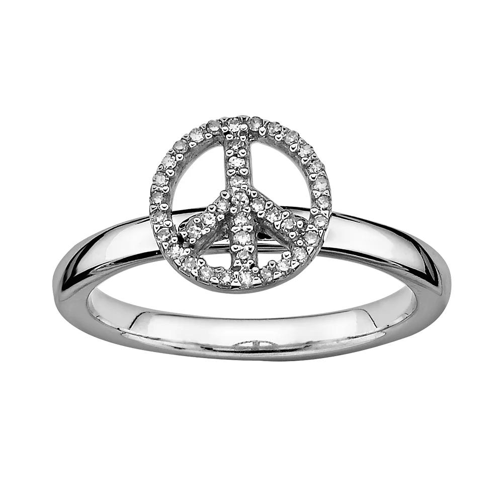 Stacks & Stones Sterling Silver 1/8-ct. T.W. Diamond Peace Sign Stack Ring, Women's, Size: 5 Product Image