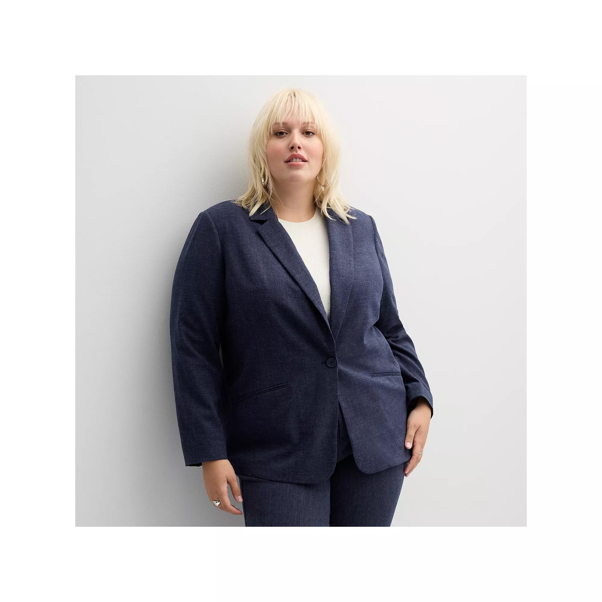 Plus Size Nine West Classic Single Button Blazer, Women's, Size: 1XL, Grey Navy Product Image