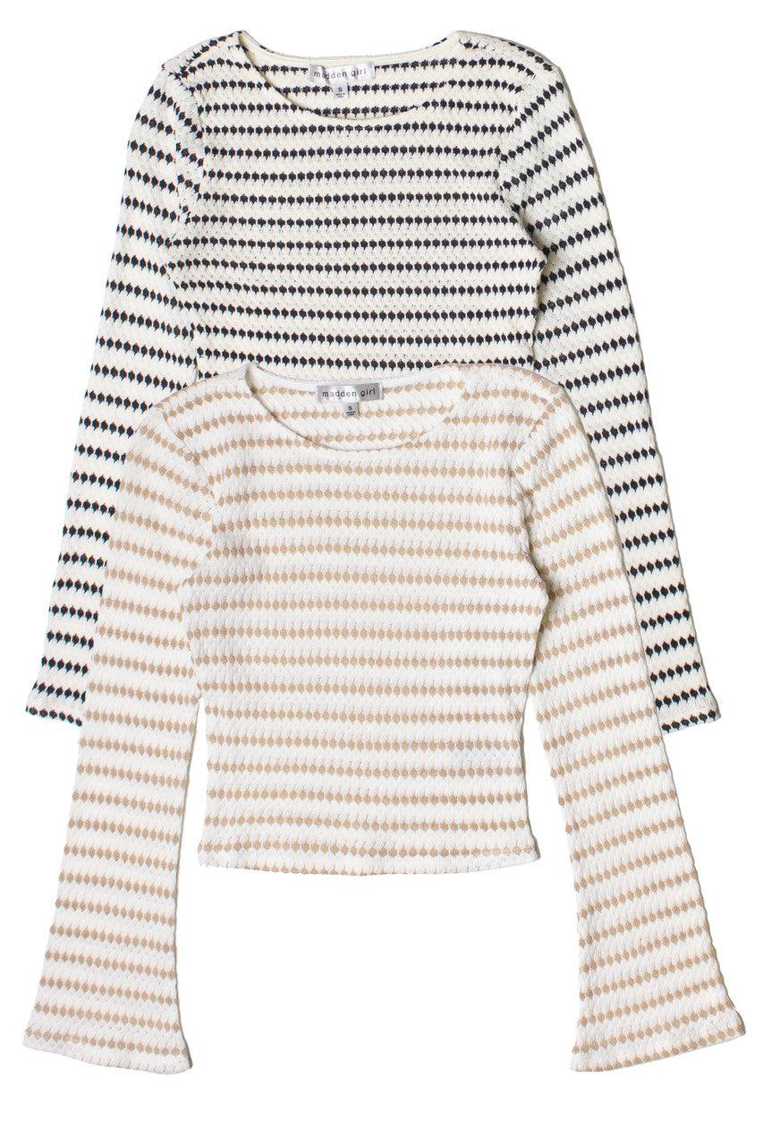 Bell Sleeve Striped Knit Top Product Image