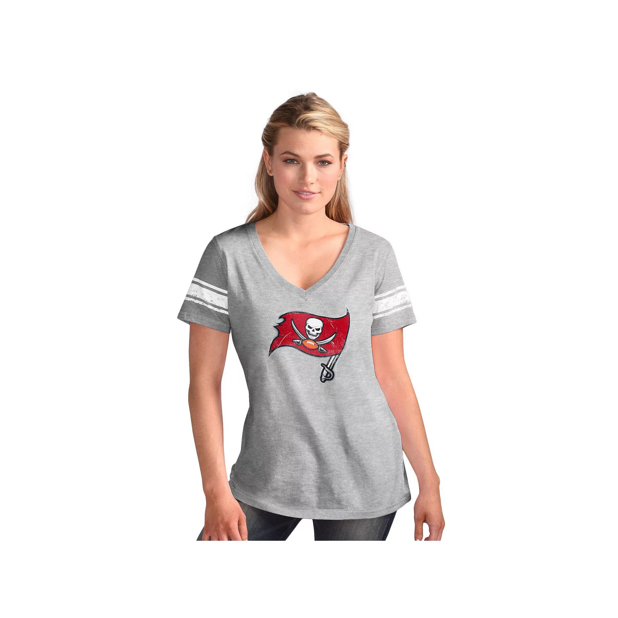 Women's G-III 4Her by Carl Banks  Heather Gray Tampa Bay Buccaneers First Pick Distressed V-Neck T-Shirt, Size: 2XL, Grey Product Image