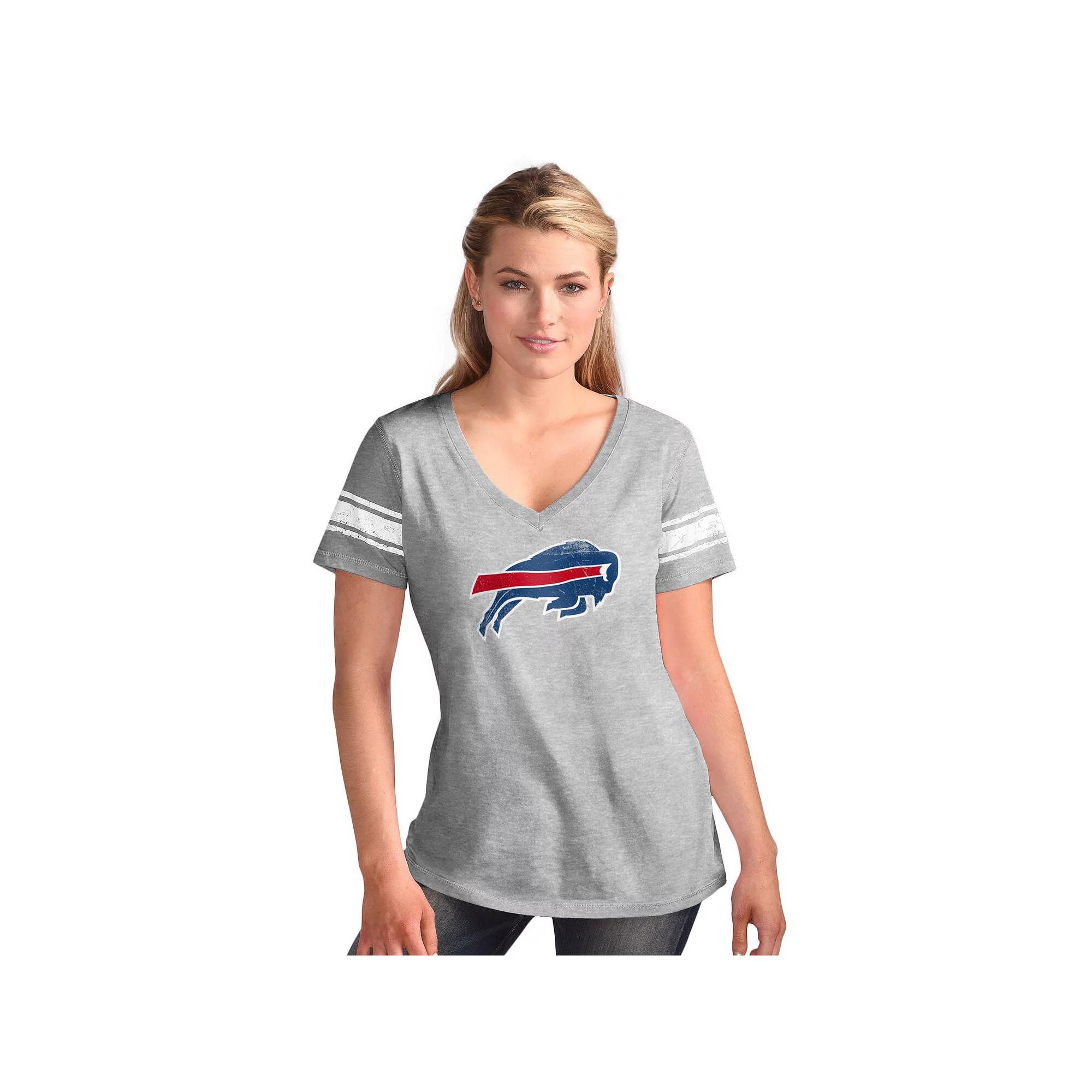 Women's G-III 4Her by Carl Banks  Heather Gray Buffalo Bills First Pick Distressed V-Neck T-Shirt, Size: Small, Grey Product Image
